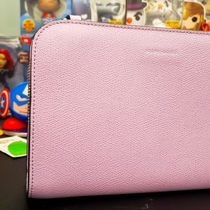 Karen Millen cross body double zipper leather purse in lavender